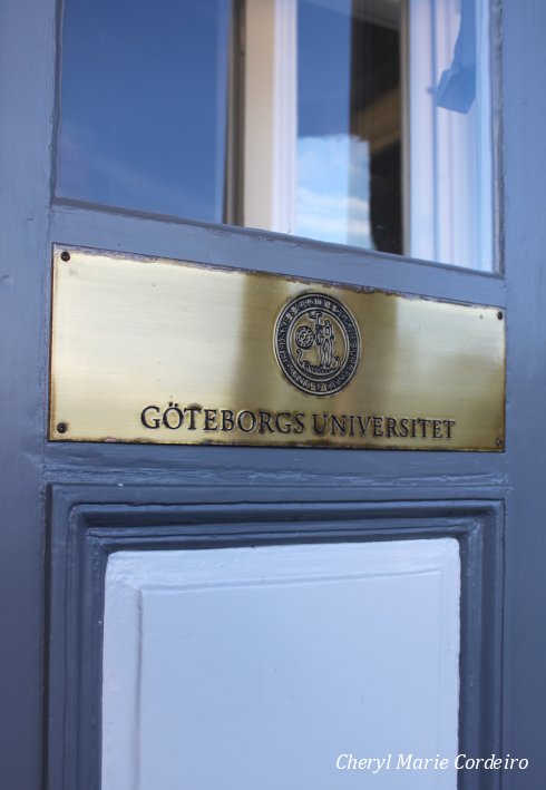 University of Gothenburg brass sign.